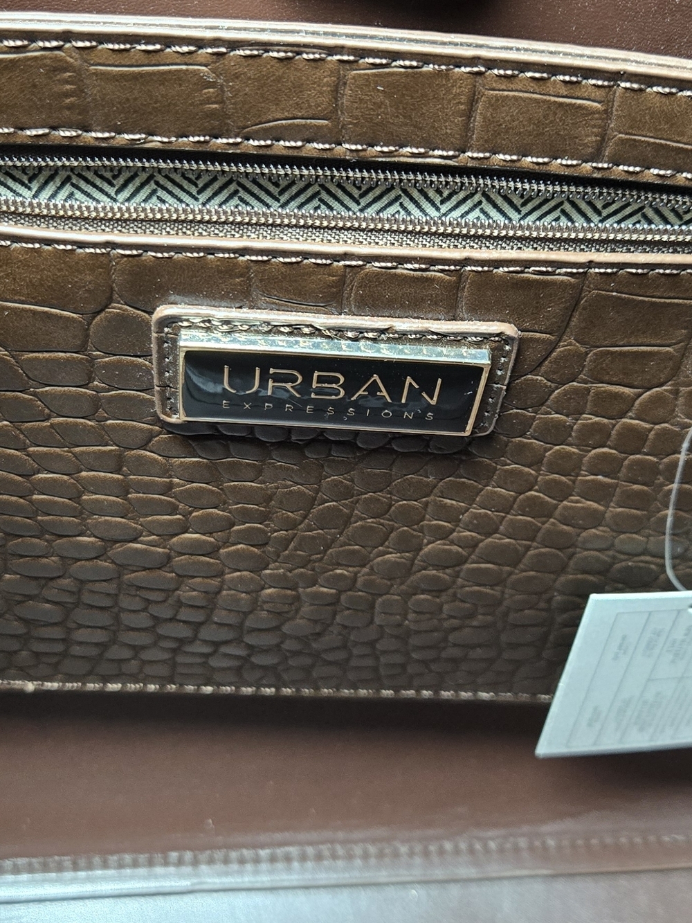 Urban Expressions Croc Embossed Brown Work Tote/ Laptop Bag - Picture 7 of 9